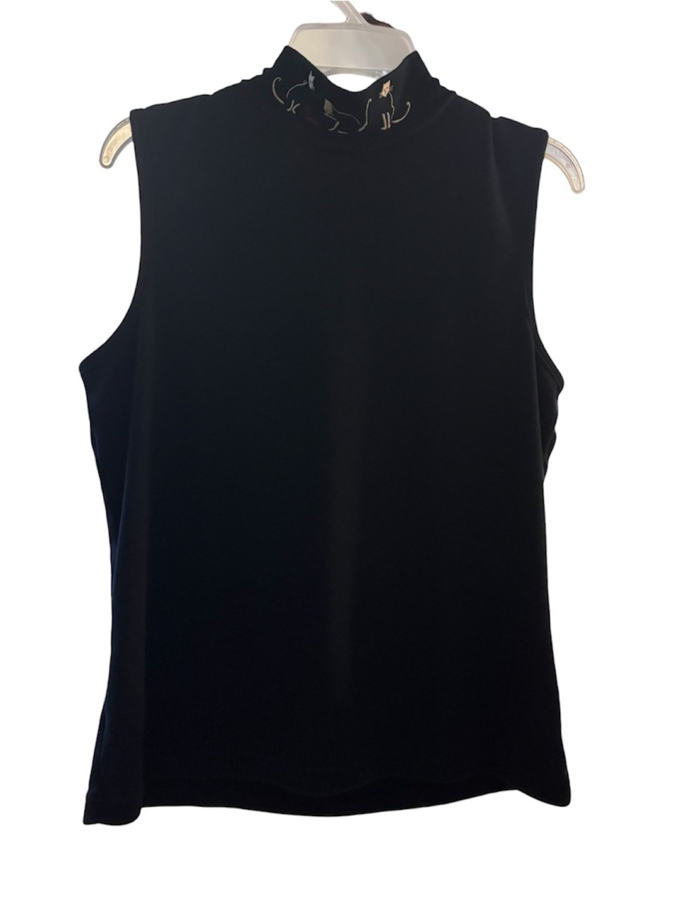 Sleeveless Black Top with Embroidered Collar